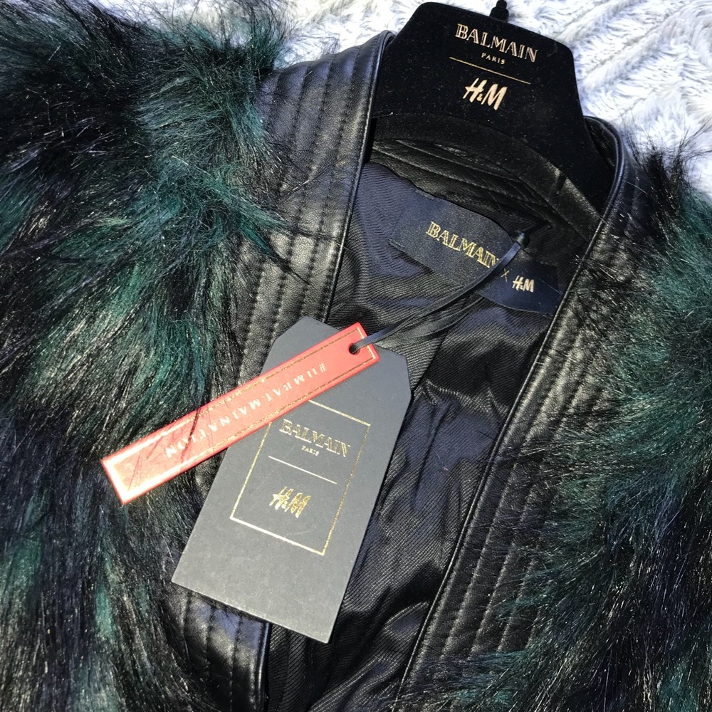 ❌SOLD❌ Balmain X H&M leather and faux fur coat